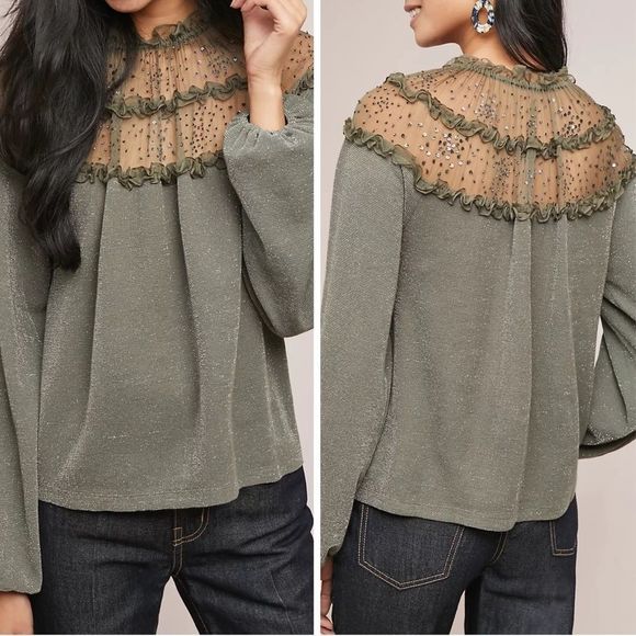 RARE Ranna Gill Anthropologie Bowen Ruffle Top NWT Medium - Picture 8 of 10